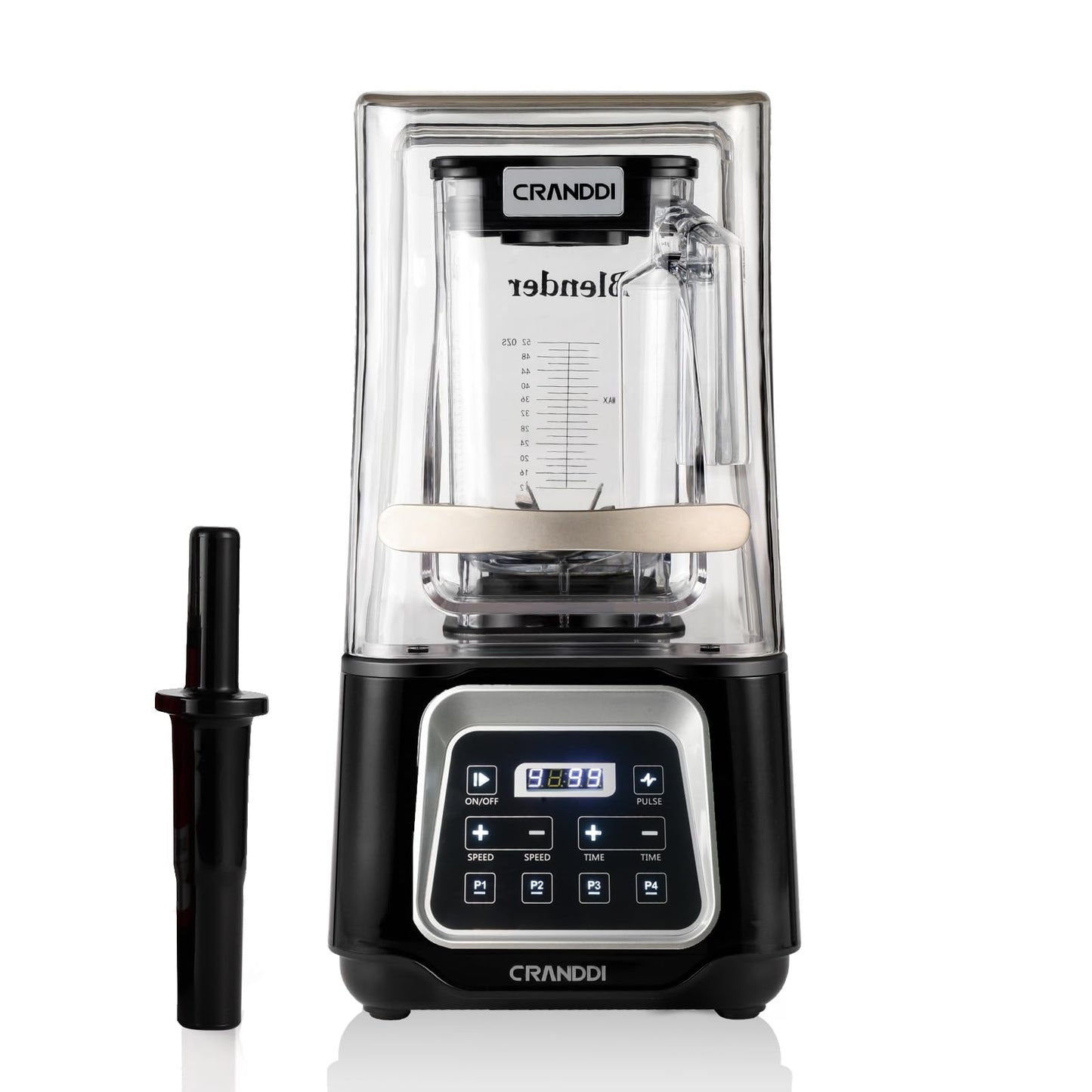 Commercial Blender 2200W, CRANDDI Professional Quiet Smoothie Blender with Smart Touch Screen & Removable Cover, 52oz for Frozen Drinks, Juice & More, 4 Preset Programs, K80TS, Black