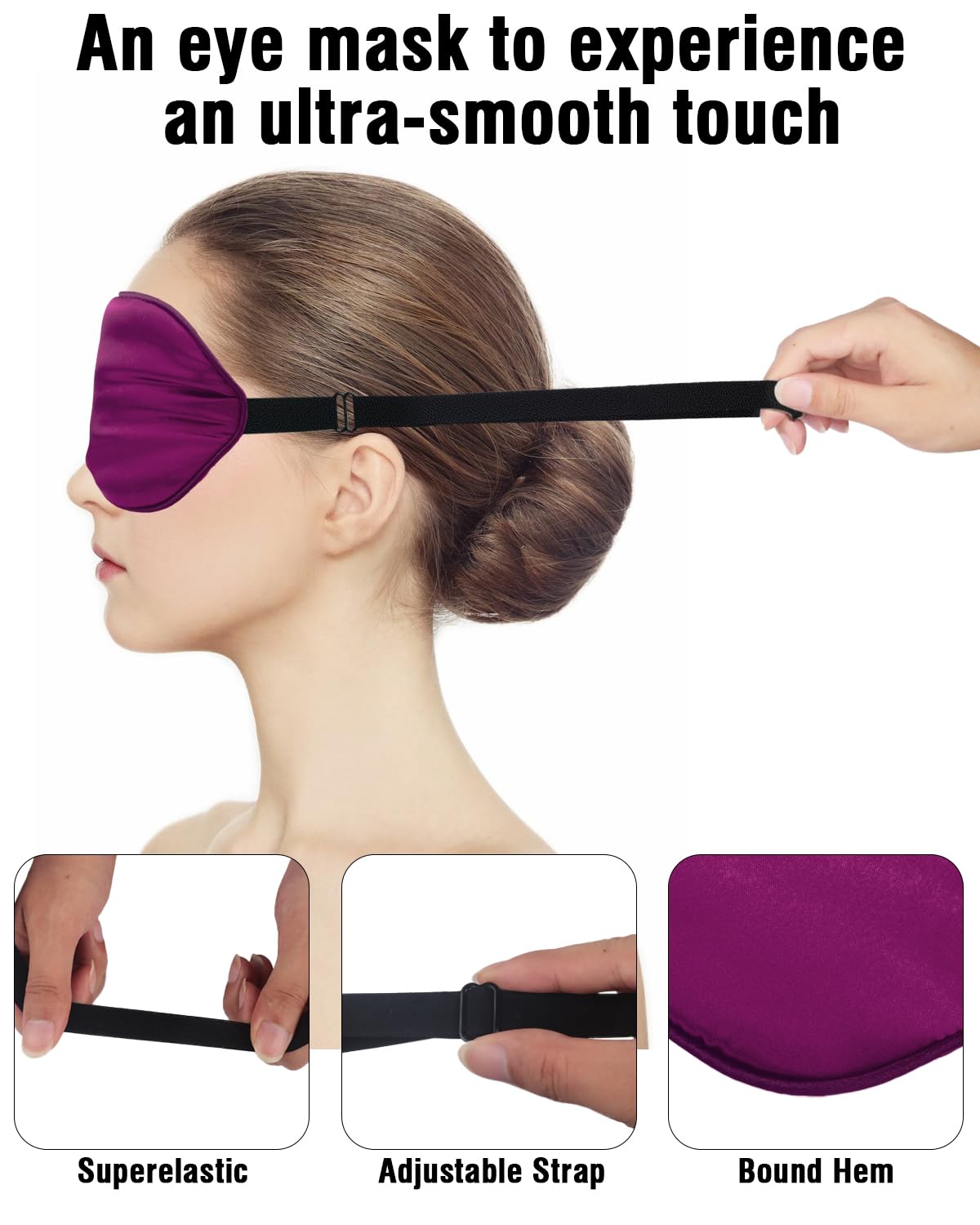Hochoek Silk-Sleep-Mask Eye-Mask Eye-Cover Eyeshade - 100% Silk Soft Adjustable Strip(Black+Dark Blue+Purple)