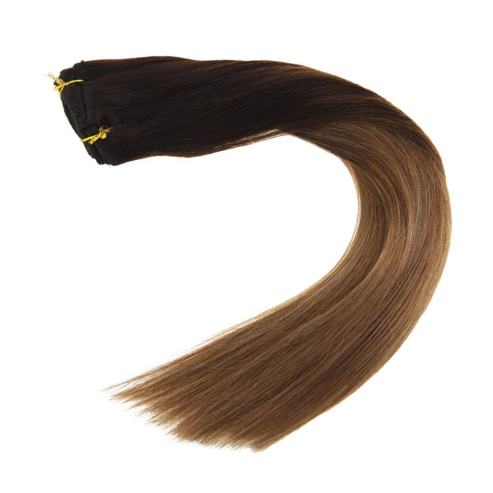 LaaVoo Clip in Hair Extensions Real Human Hair Darkest Brown Balayage Chestnut Brown Mix Ash Blonde Balayage Human Clip in Exten