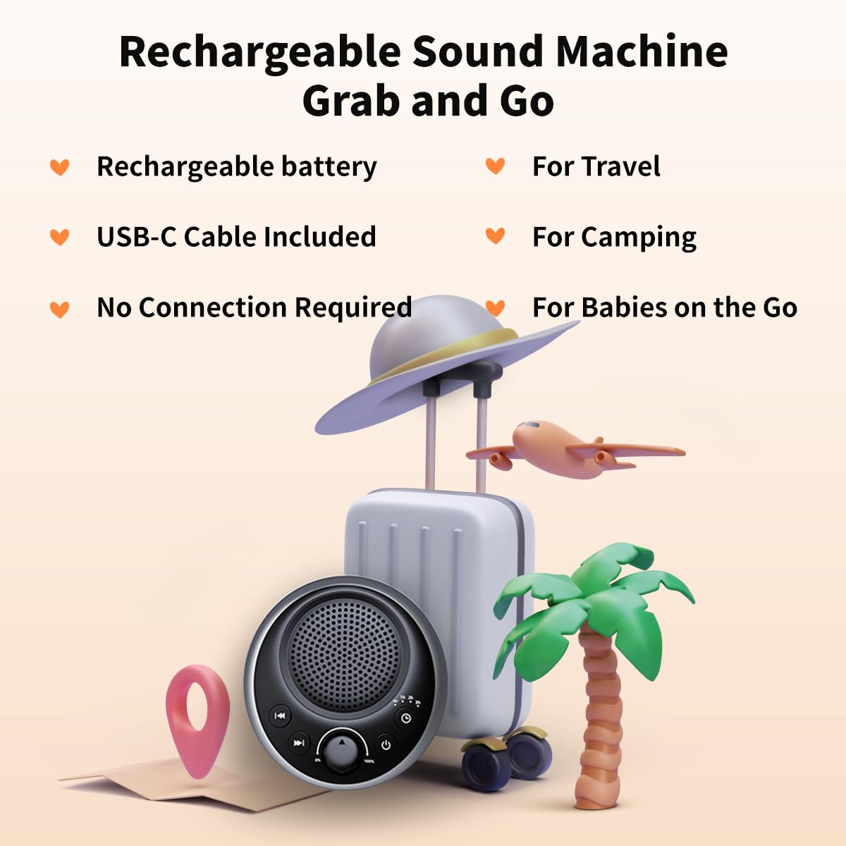 Rechargeable Portable Brown Noise Machine 2000mAH Large Battery Sound White Noise Machine 30 Soothing Sounds for Baby Kids Adults Sleep Machine Auto-Off Timer for Travel Camping and Home