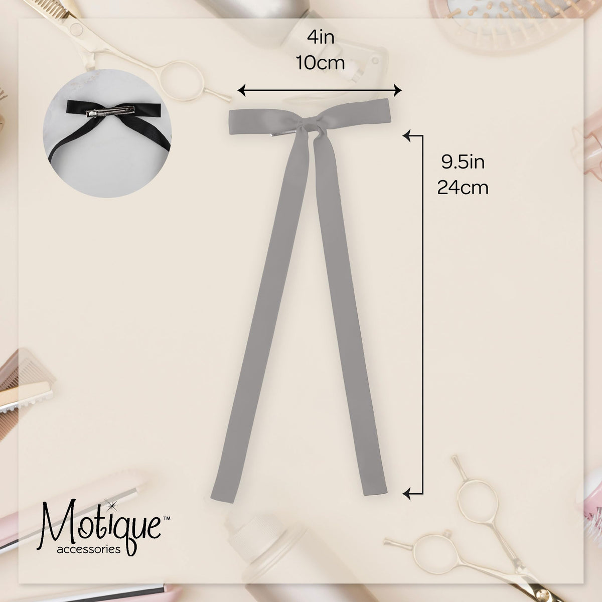 2PCS Silky Satin Hair Bows Hair Clip Ribbon Accessories Ponytail Holder Hair Bow for Women Girls Teens (Grey)