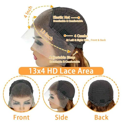 Honey Blonde Ombre Lace Front Wig Human Hair Highlight Wig Human Hair 4/27 Colored Body Wave HD Lace Front Wigs Human Hair Pre Plucked with Baby Hair Frontal Wigs for Women 180% Density 28 Inch