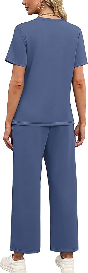 OFEEFAN 2 Piece Sets for Women Spring Fashion Beach Vacation Cruise Outfit Dressy Casual Wide Leg Crop Pants Resort Wear