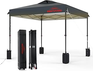 Benass 12x12 Pop Up Canopy, Easy Up Canopy Tent, Heavy Duty Tents for Parties, One Person Set Up Event Tent, Grey