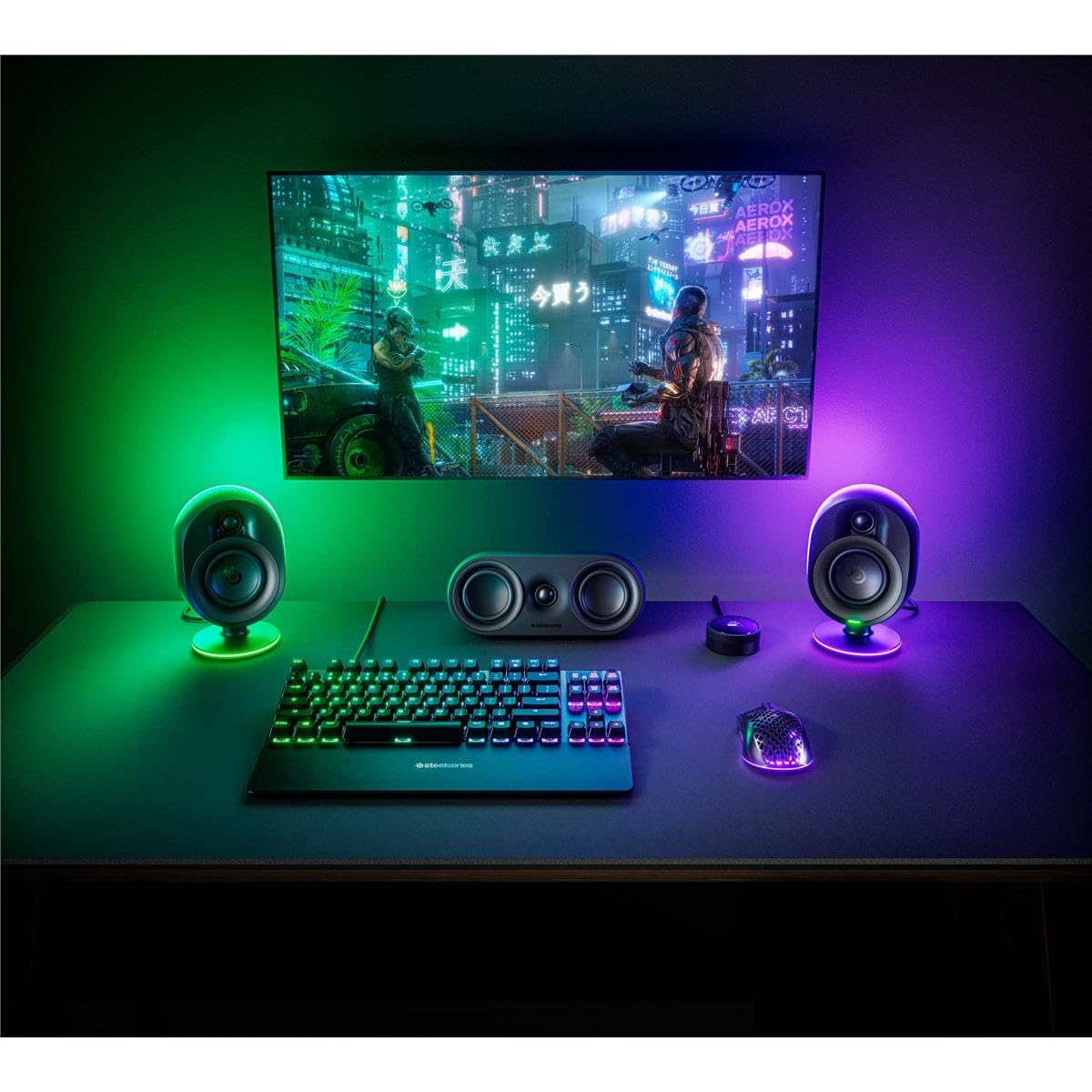 SteelSeries Arena 9 Illuminated 5.1 Desktop Gaming Speakers – 5.1 USB Surround Sound – Wireless Rear Speakers – 2-Way Speaker Design – Subwoofer – RGB Light, Bluetooth – PC, PlayStation, Mobile, Mac