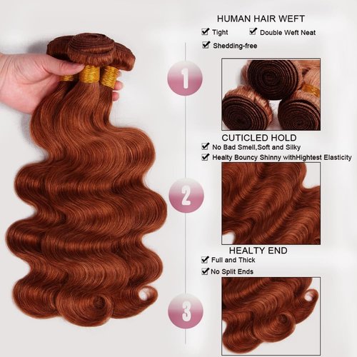 24 26 28 Inch DiexrLamx Hair Copper Bundles Color #33 Body Wave Bundle 8A Grade Brazilian Virgin Hair 3 Bundles Soft And Shiny Hair Weave 300g
