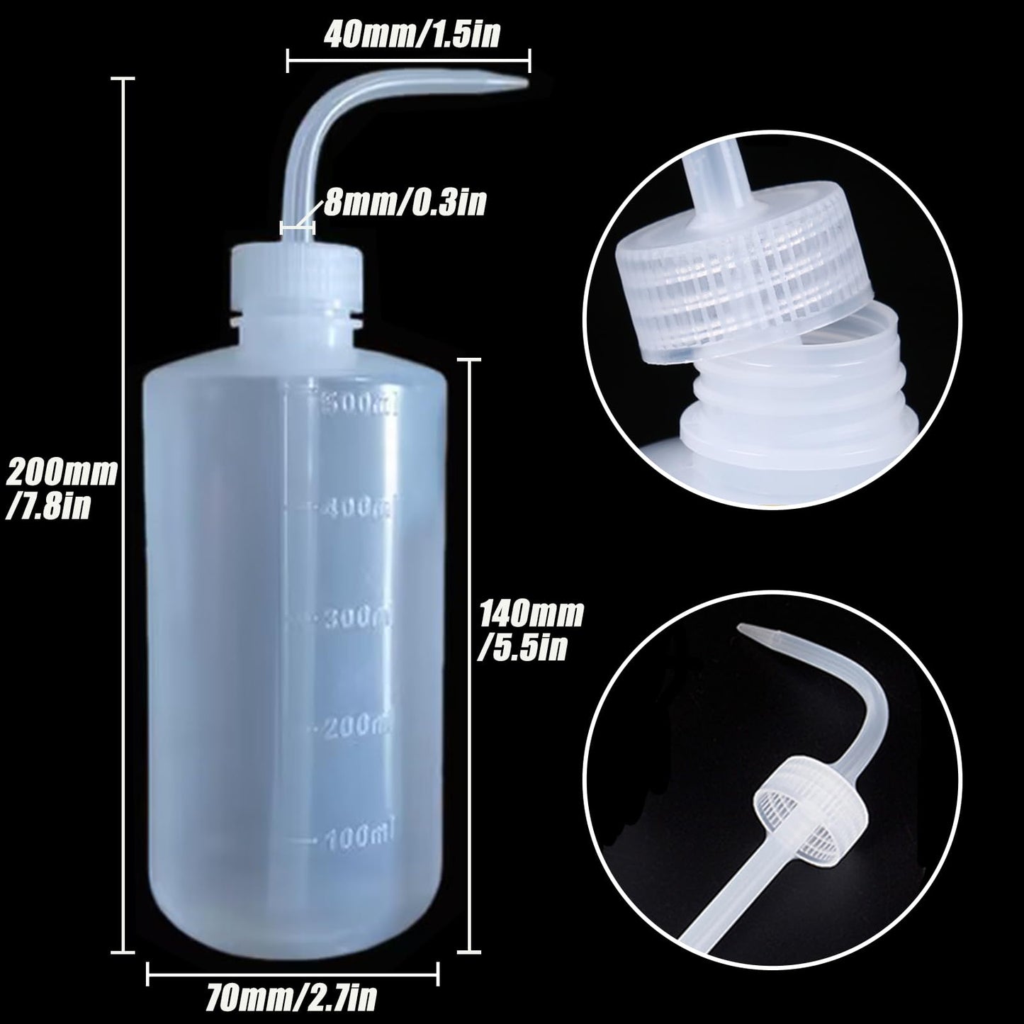 YONGDA Squeeze Bottles 2-Pack (500ml/16.9oz) Heavy-Duty Squirt Bottle for Cleaning, Plant Watering & Lab Use, Leak-Proof LDPE Wash Bottles with Measurement Scale