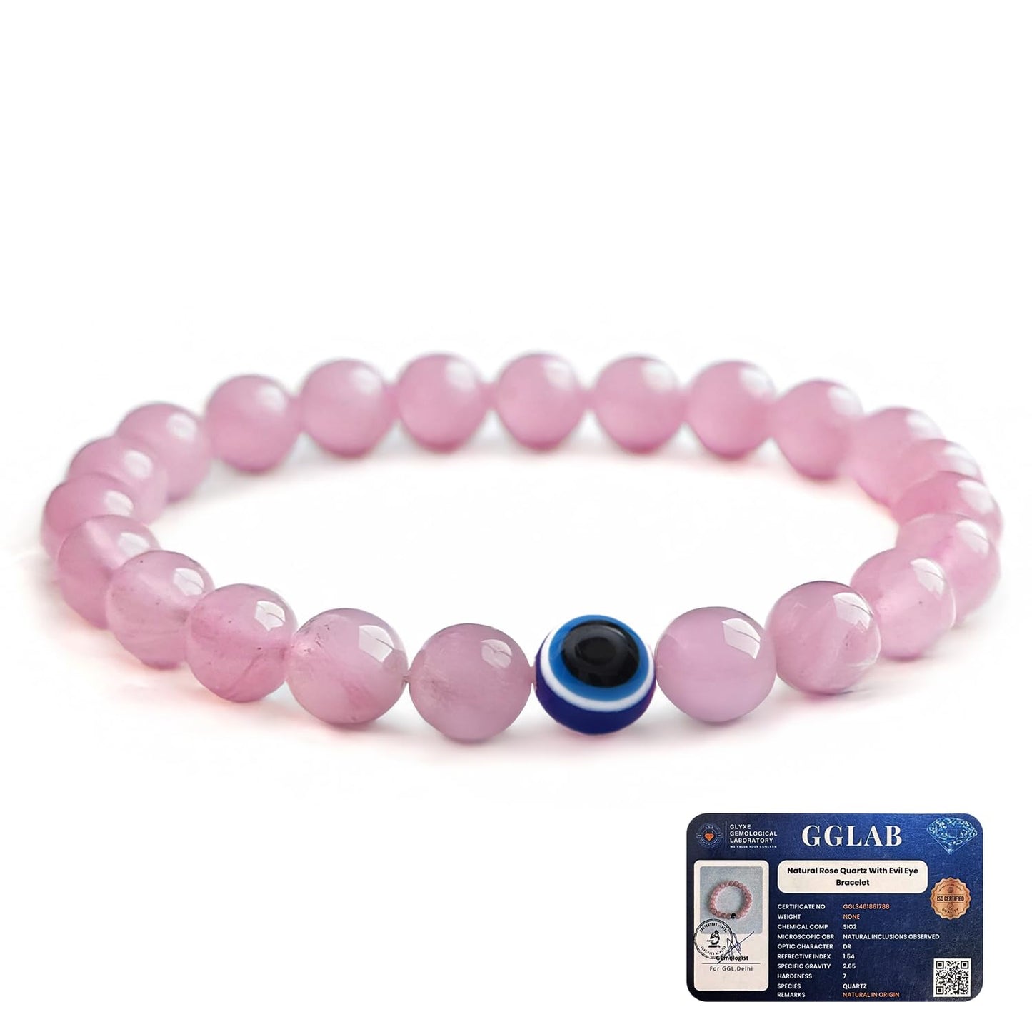 Astrotalk Rose Quartz with Evil Eye Bracelet | Love, Protection & Positive Energy | Astrology Bracelet for Men & Women | Certifi