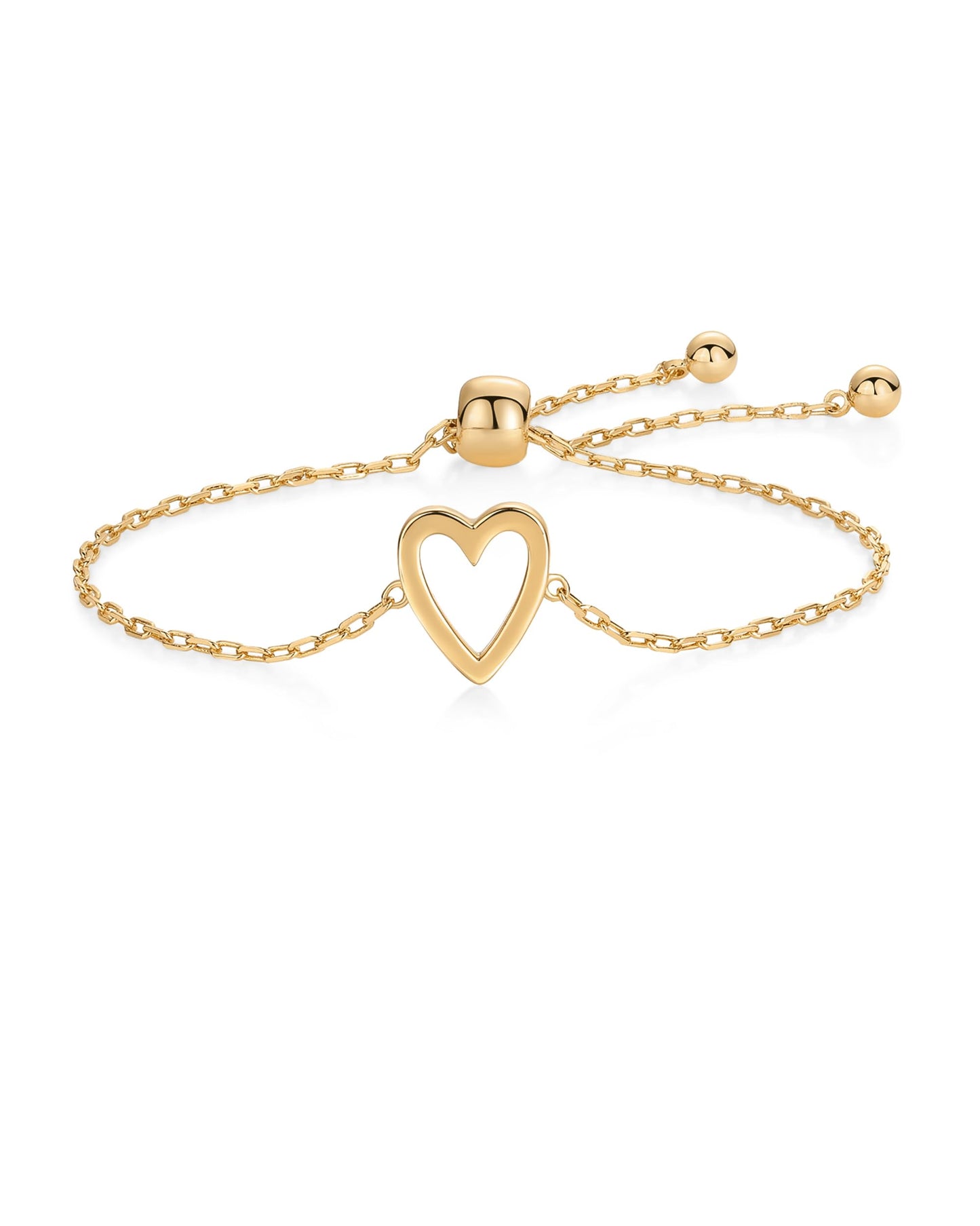 PAVOI 14K Yellow Gold Plated Matching Heart Charms Solitaire Bracelet Set for Women | Adjustable Love Friendship Two Bracelet Pa