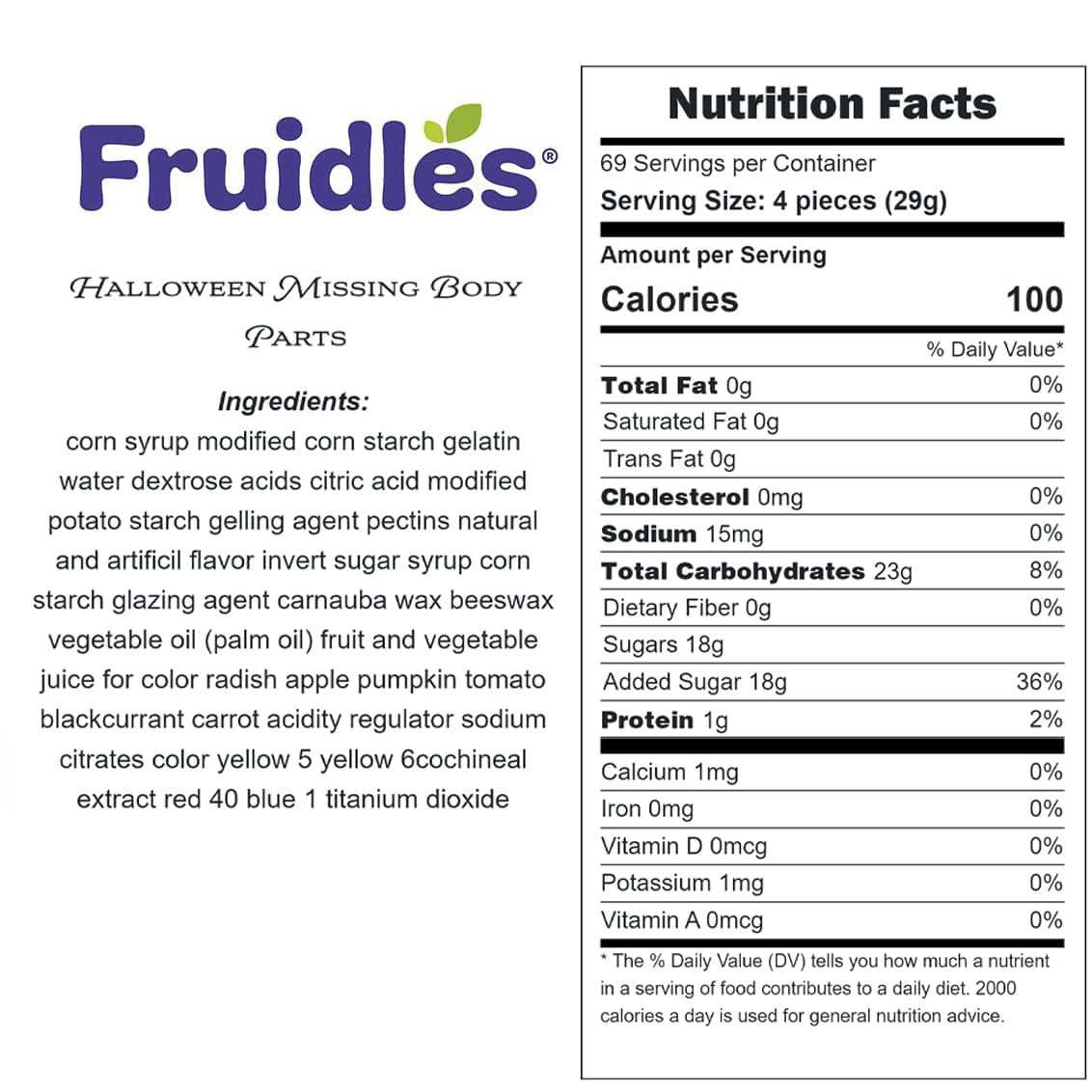 Fruidles Halloween Missing Body Parts Gummies, Fun And Festive Holiday Snacking (Half-Pound Bag)