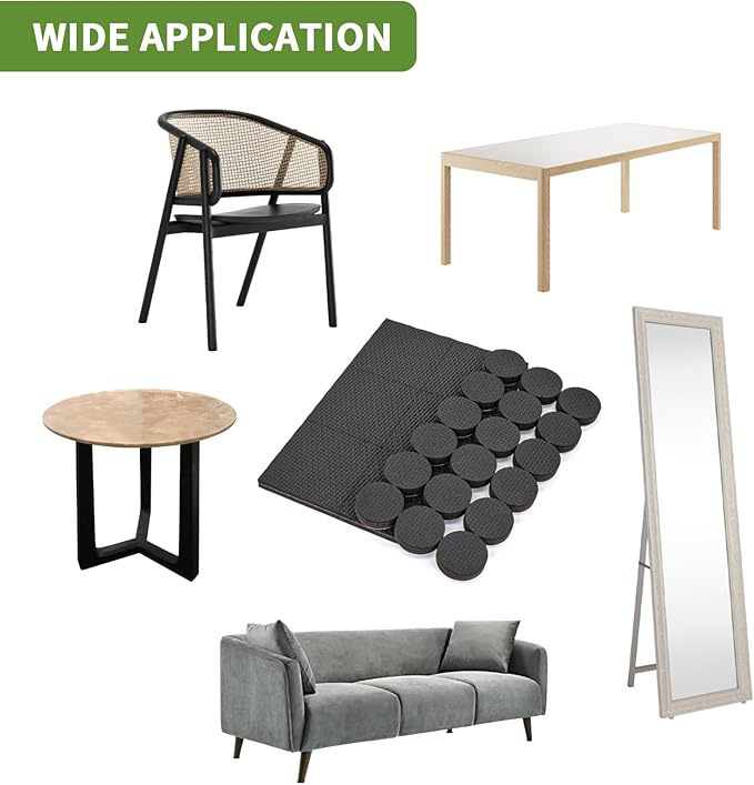 COVERCORNER Non Slip Furniture Pads 60 PCS - 36 pcs 1” Round + 24 pcs 2" Square - Anti Slip Furniture Pads - Self Adhesive Rubber Feet Furniture Feet - Chair Leg Floor Protectors