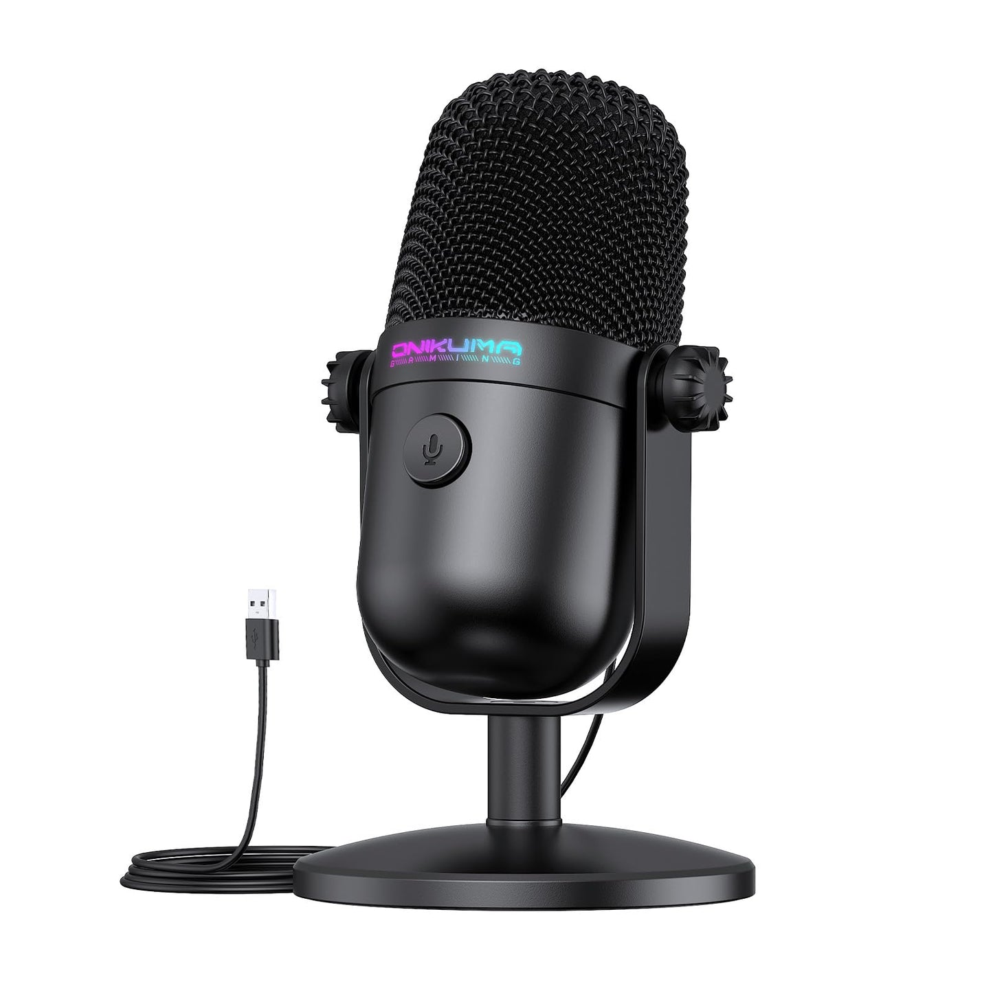 Gaming Microphone with Noise Cancellation & Mute Button, USB Condenser Mic for Streaming/Recording, Ultra-Compact Design, Compat