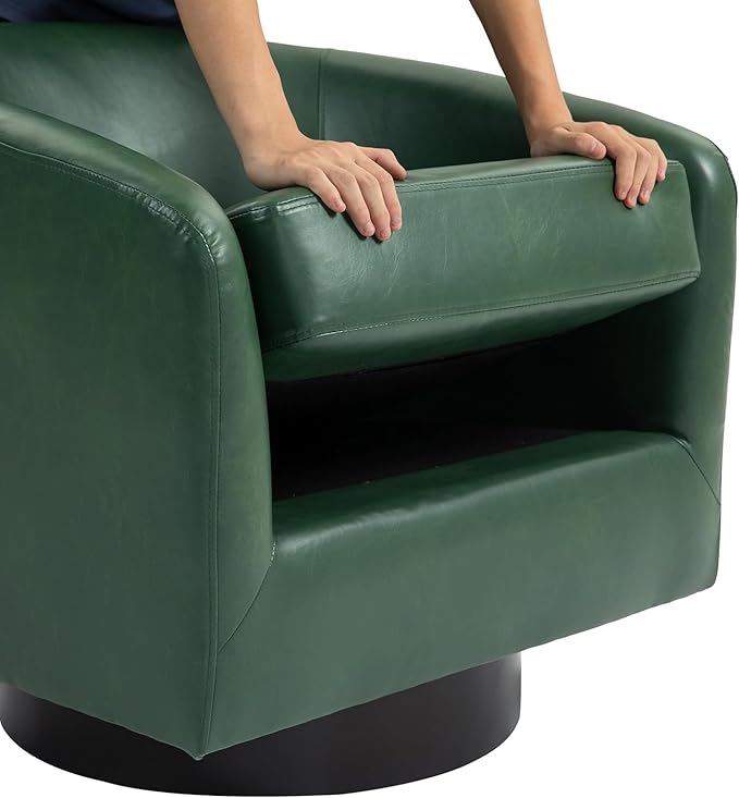 UIXE Faux Leather Swivel Accent Chairs, Modern Upholstered Barrel Club Chair for Living Room, Round Armchair Single Sofa Bedroom Side Reading Seat - Green, Set of 2