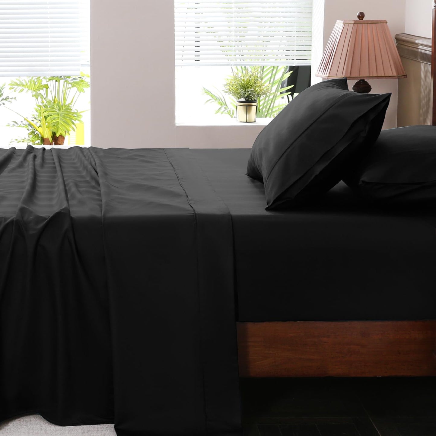 Overket Extra Deep Pocket Queen Sheets 18-24 Inch 1000 Thread Count 100% Egyptian Cotton Sateen Weave Soft Breathable 4 Pieces(Queen,Black)