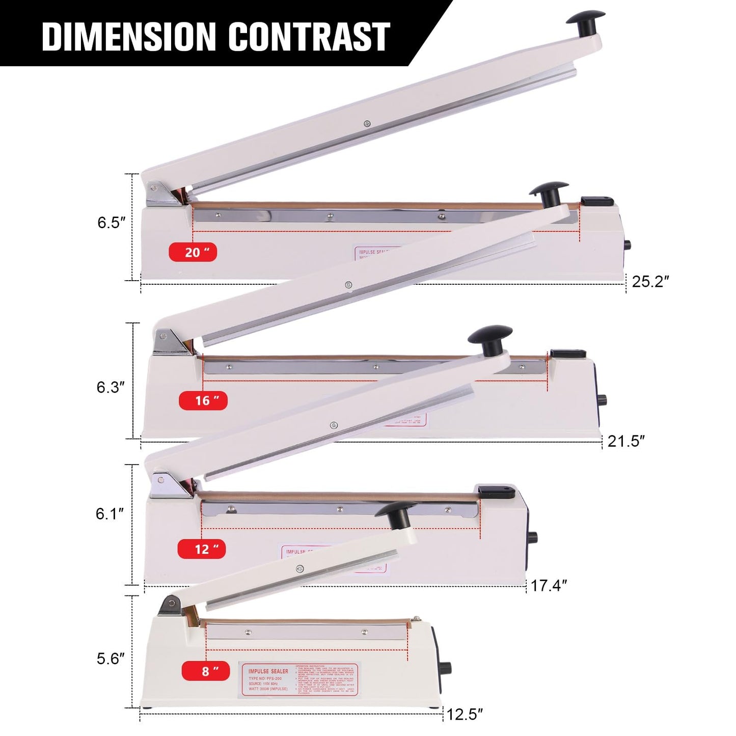 SYAMZZMS Commercial Impulse Sealer 16 Inch – Heavy Duty Manual Bag Sealer with Extended 3mm Seal Strip, for Plastic & Shrink Bags – Fast & Durable for Commercial Use