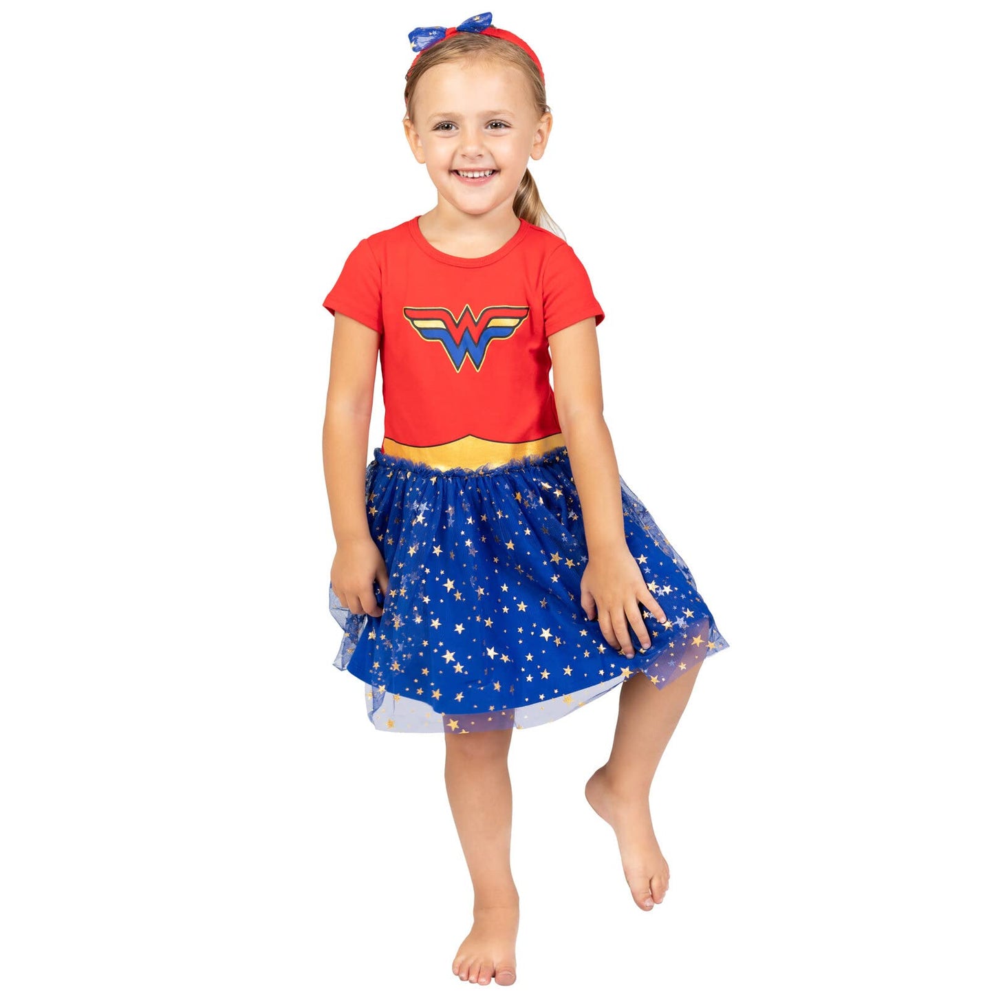 DC Comics Justice League Wonder Woman Toddler Girls Costume Dress and Headband Red/Blue 4T