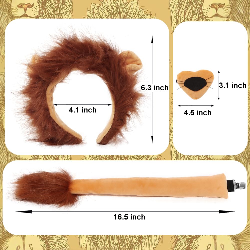 Luxtacular 4 Pcs Lion Costume Set Lion Ears Headband Nose Tail Tutu for Women Men Halloween Costume Accessories Cosplay Party