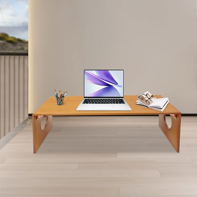 Eapmic 39.3in Folding Floor Coffee Table, Bamboo Low Japanese Floor Table, Portable Coffee Tables for Living Room Bedroom Meditation Tatami Home Office (39.3in)
