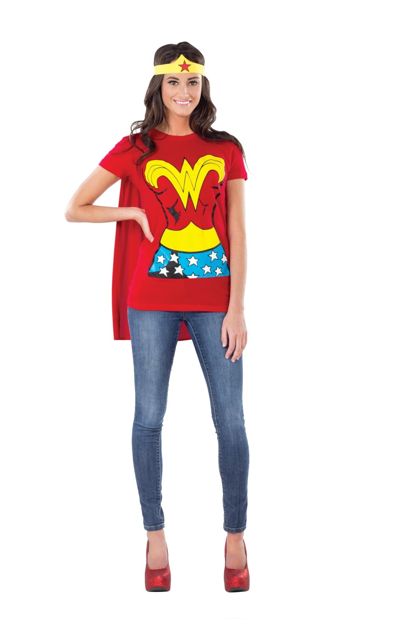Rubies DC Comics: Wonder Woman Costume T-Shirt With Cape And Headband for Adults, Women's Medium