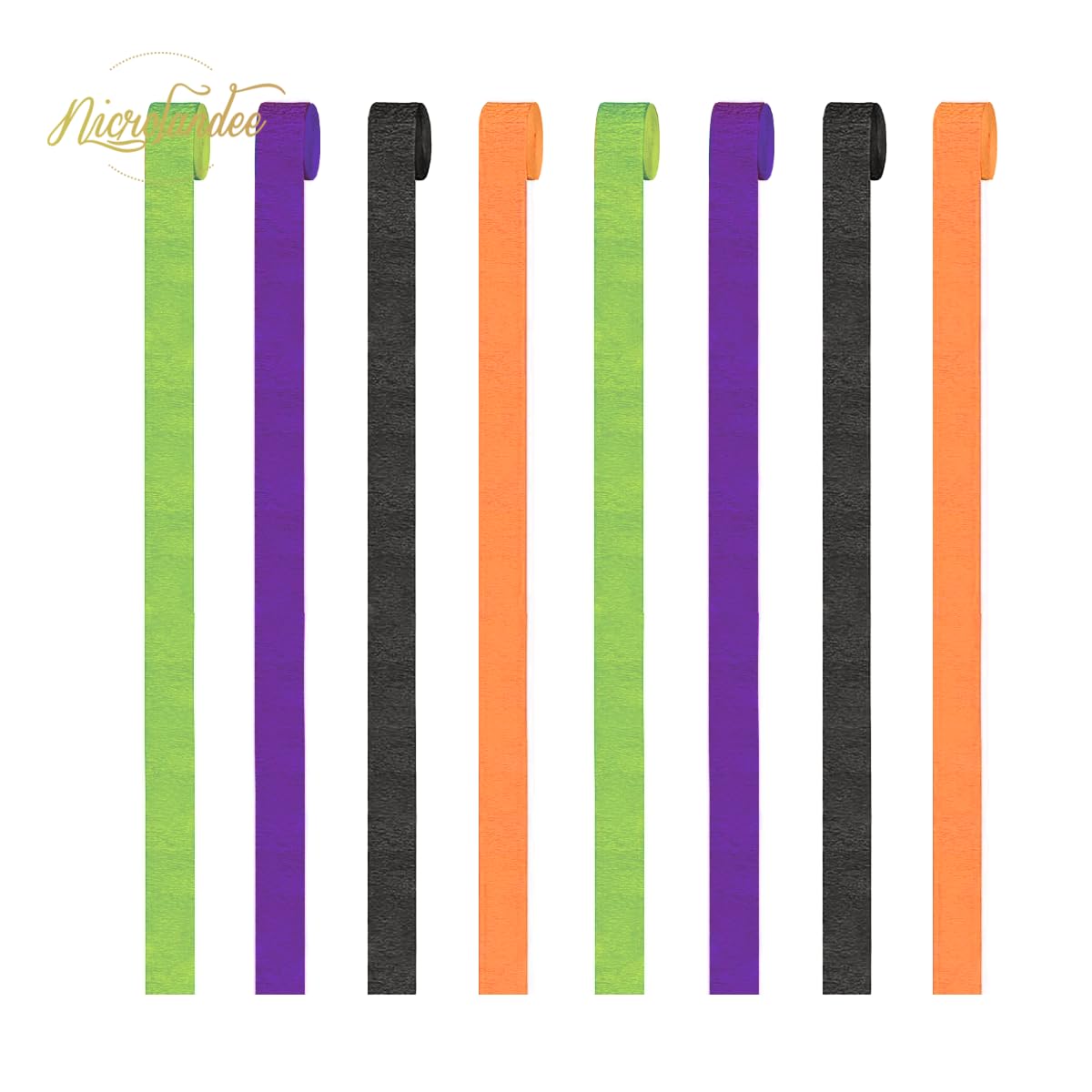 NICROLANDEE Halloween Crepe Paper Streamers - Black & Orange, 82ft Long, 8 Rolls for Halloween Theme Horror Party, Birthday & Home Party Backdrop Decorations