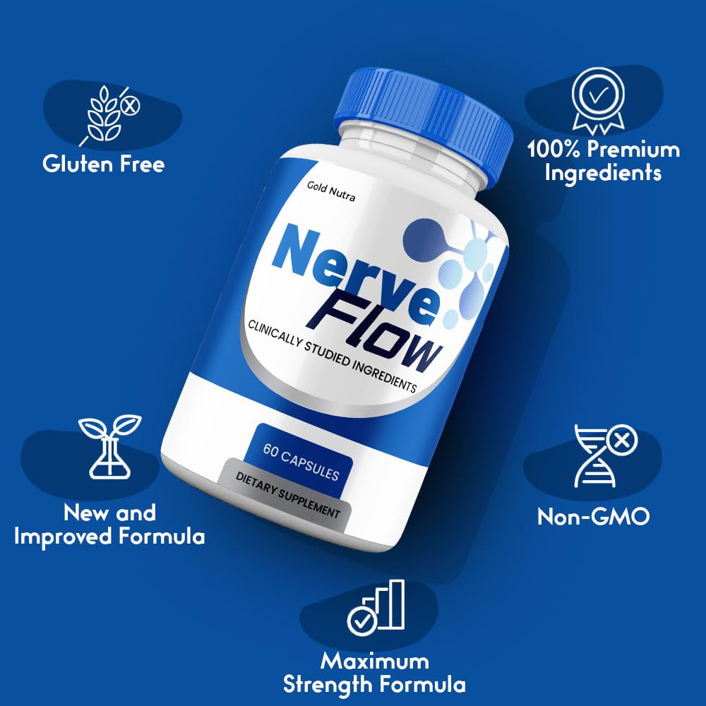 Nerve Flow Supplement Pills, NerveFlow All Natural Nerve and Cognitive Supplement Pills, 2 Month Supply (2 Pack)