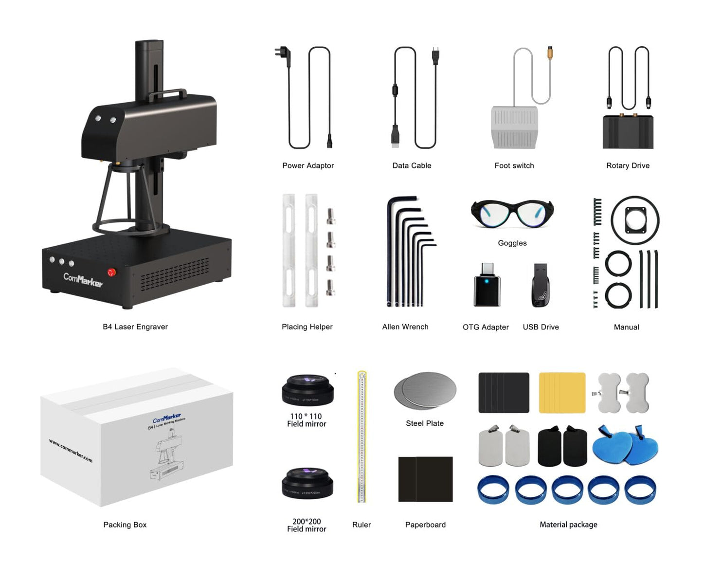 ComMarker B4 50W Fiber Laser Engraver,LightBurn Compatible Laser Engraving Machine with 2Lens,2-in-1 Desktop and Handheld Fiber Laser Marking Machine for Jewelry,Sliver,Gold