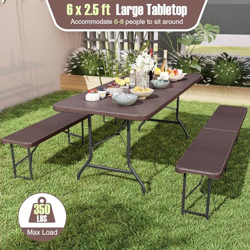 Nightcore Folding Table, HDPE Portable Table with 6ft Long Tabletop, Metal Frame Picnic Camping Table with Safe Lock, Coll...
