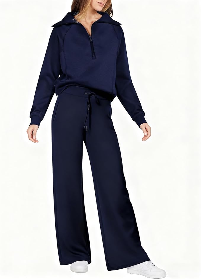 sopranlly Women's 2 Piece Outfits 2025 Casual Half Zip Wide Leg Pants Tracksuit Sets Lounge Set Travel Vacation Sweatsuits