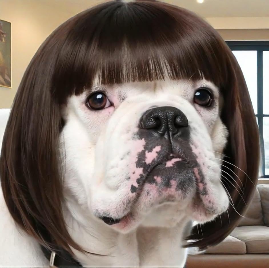 Funny Dog Wig for Small Medium Large Dogs with Free Head Flower, Trimmable Pet Costume Cat Cosplay Decoration for Halloween, Christmas, Parties