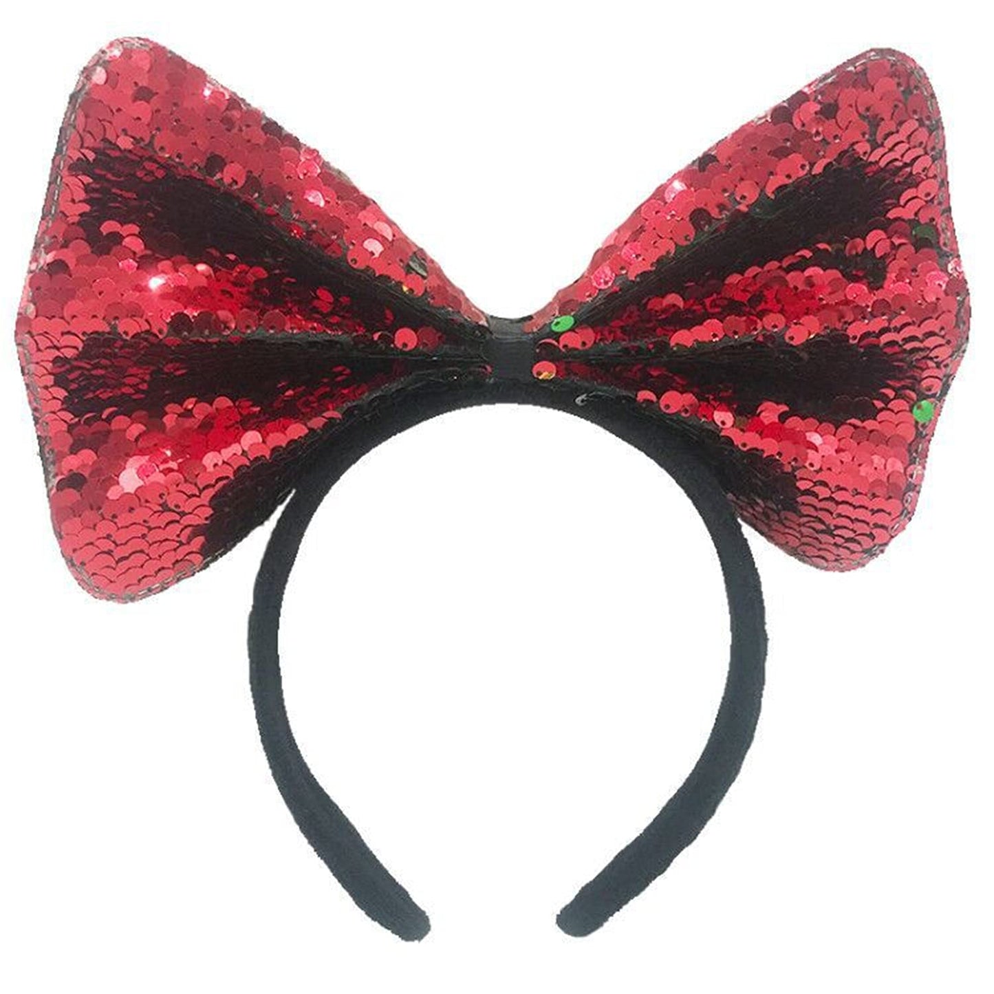 Faylay Party Decoration Headware Colorful Glitter Sequins Big Bow Headbands (2-Red)