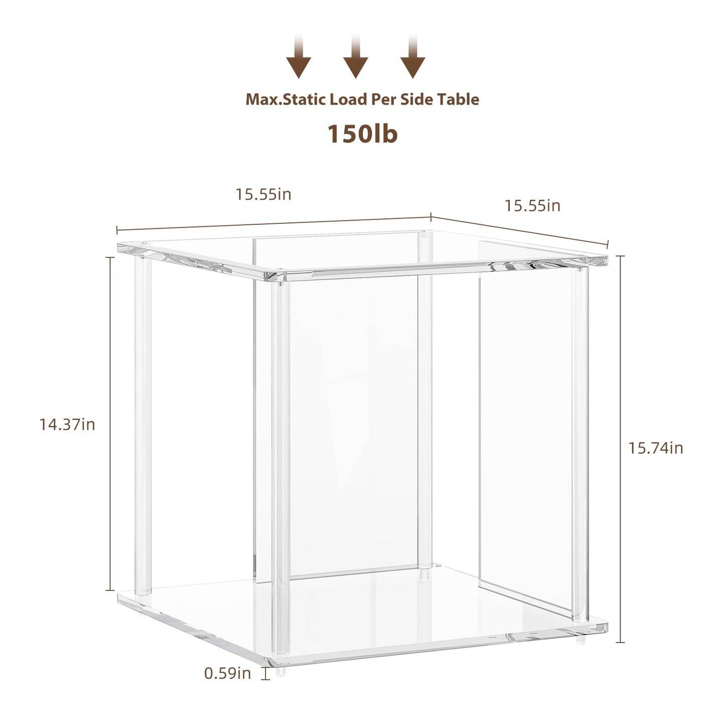 Modern Side Table, Small End Table, Acrylic Transparent Nightstand with Storage for Living Room, Bedroom, Office, Bedside, Square, Clear