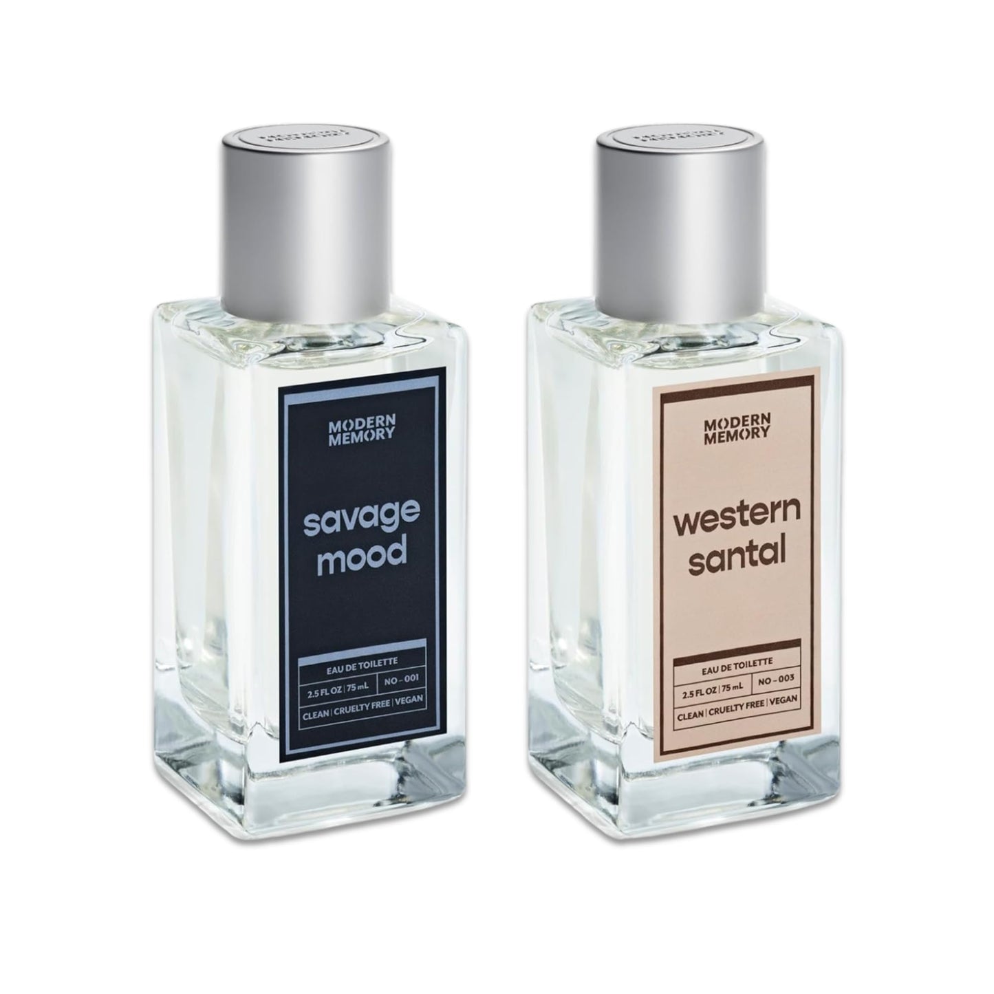 Modern Memory Men Perfume Set - Savage Mood & Western Santal Eau de Toilette, Cologne for Men, Gift Set, Men's Cologne, Luxury Fragrance, Pack of 2 x 2.5 fl oz