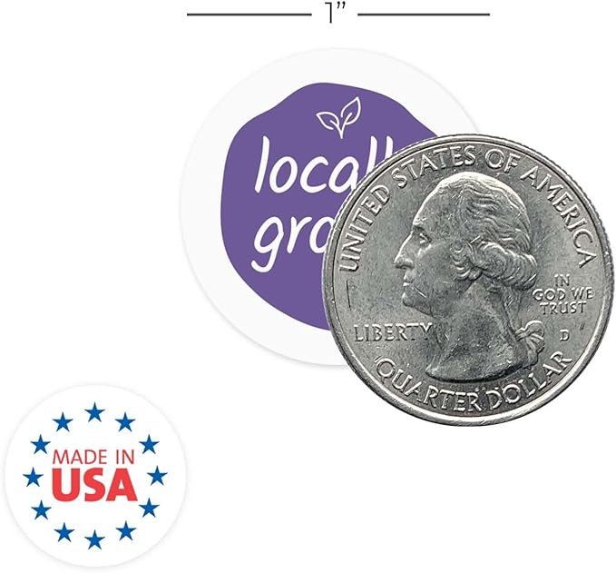 Purple Locally Grown Stickers / 500 Grown Local Small Business Labels/Small 1" Round Modern Fresh Farmers Market Community Garden Food Label/Made in The USA