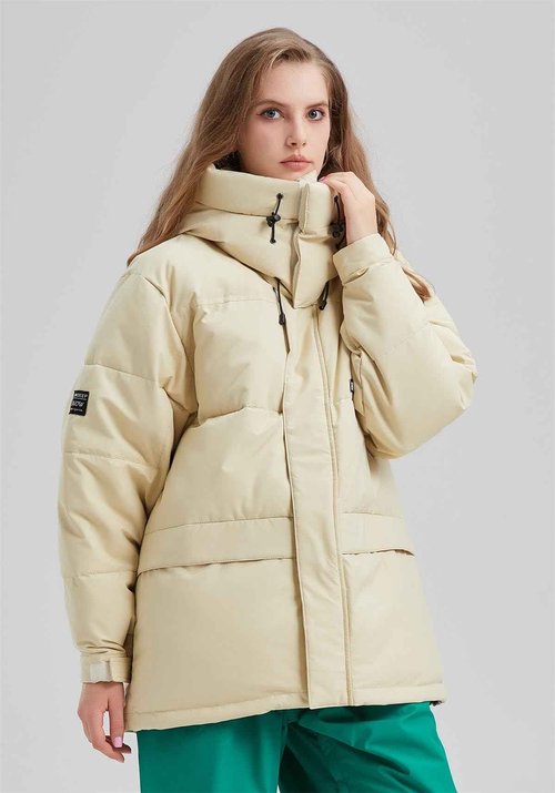 BUMDEEP Womens Waterproof Ski Jacket Warm Winter Snow Coat Windbreaker Hooded Thick Snowboard Jacket(Oat,Large)