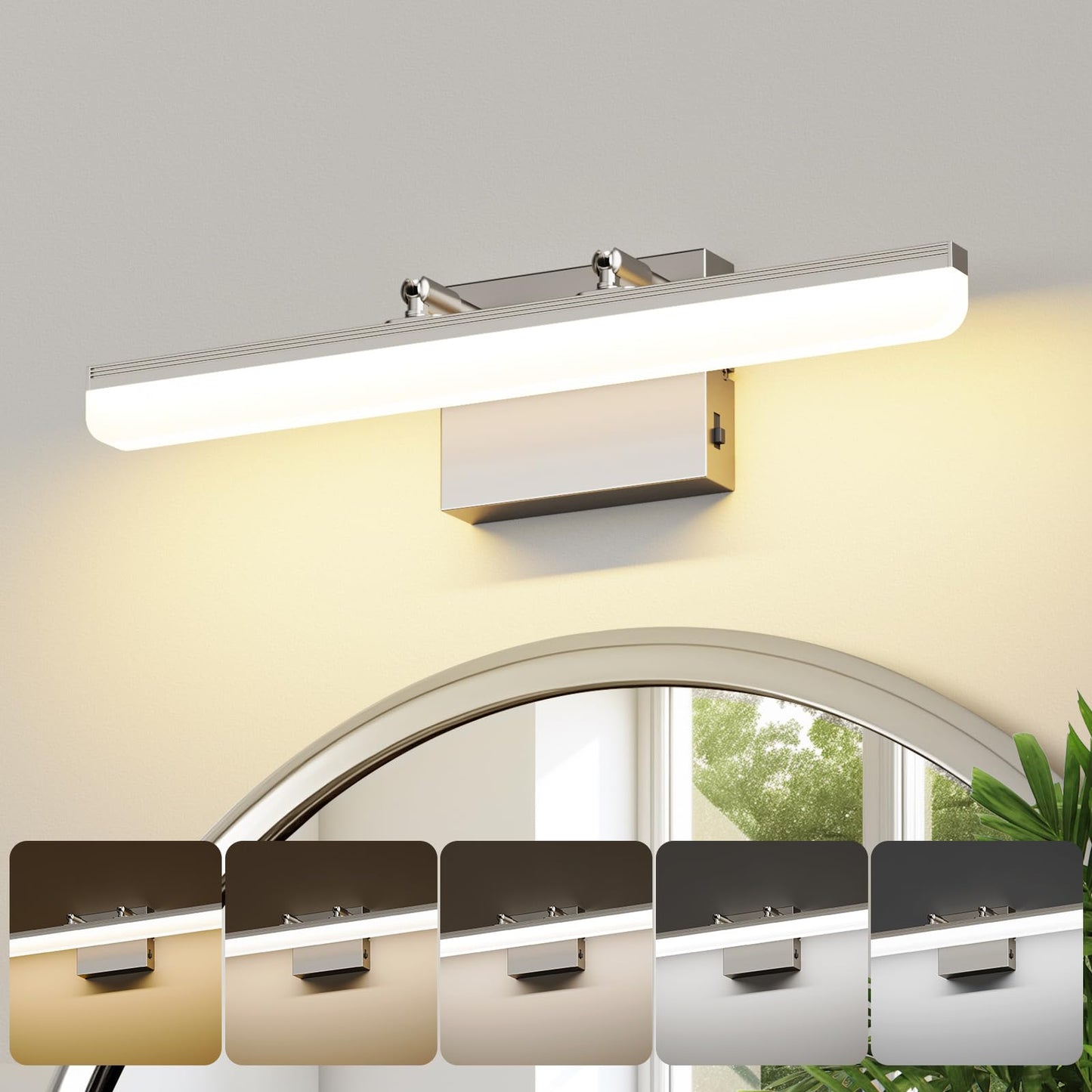 KELIDEN Brushed Nickel Vanity Light, 15.7” Dimmable LED Bathroom Light Bar with 5CCT, Adjustable Angle – Modern Wall Lighting for Bathroom, Powder Room, Bedroom, Apartment, Hotel