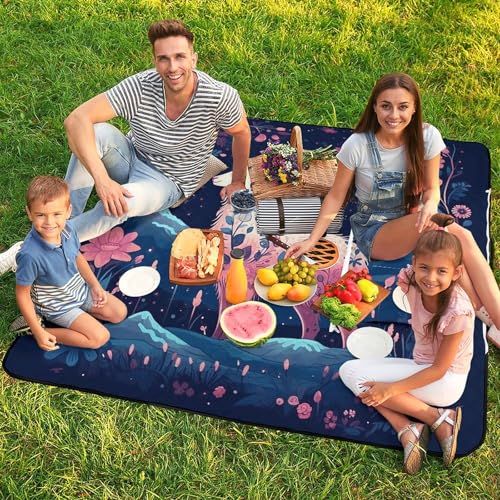 Starry Night Alpaca Picnic Blankets Waterproof Blanket Outdoor Beach Blanket with Tote Bag Design, Foldable Picnic Mat for...