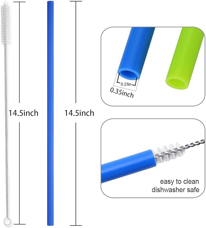 Extra Long 14.5 Inch Reusable Silicone Straws for Wine Bottle,1 Gallon/128 64 75 OZ Water Bottle,Mugs,1/Half Gallon Hydro Water Jug, Flexible Tall Giant Big Gallon Jug Drinking Straw With Brush-8 Pack