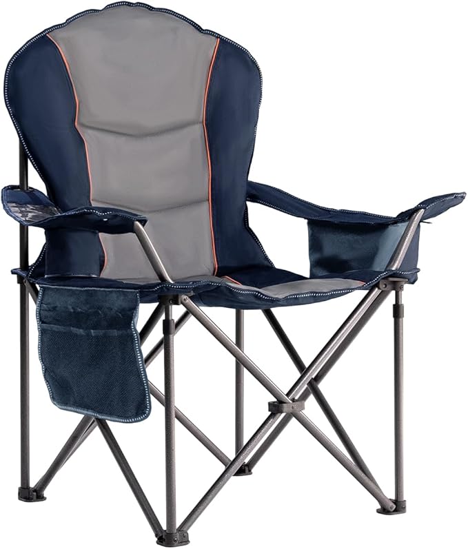 Foristrail Camping Chair Oversized Folding Outdoor Camping Chair with Cooler Bag, Cup Holder & Waterproof Phone Case, Portable for Hiking/Beach,500LB (Blue & Light Gray)