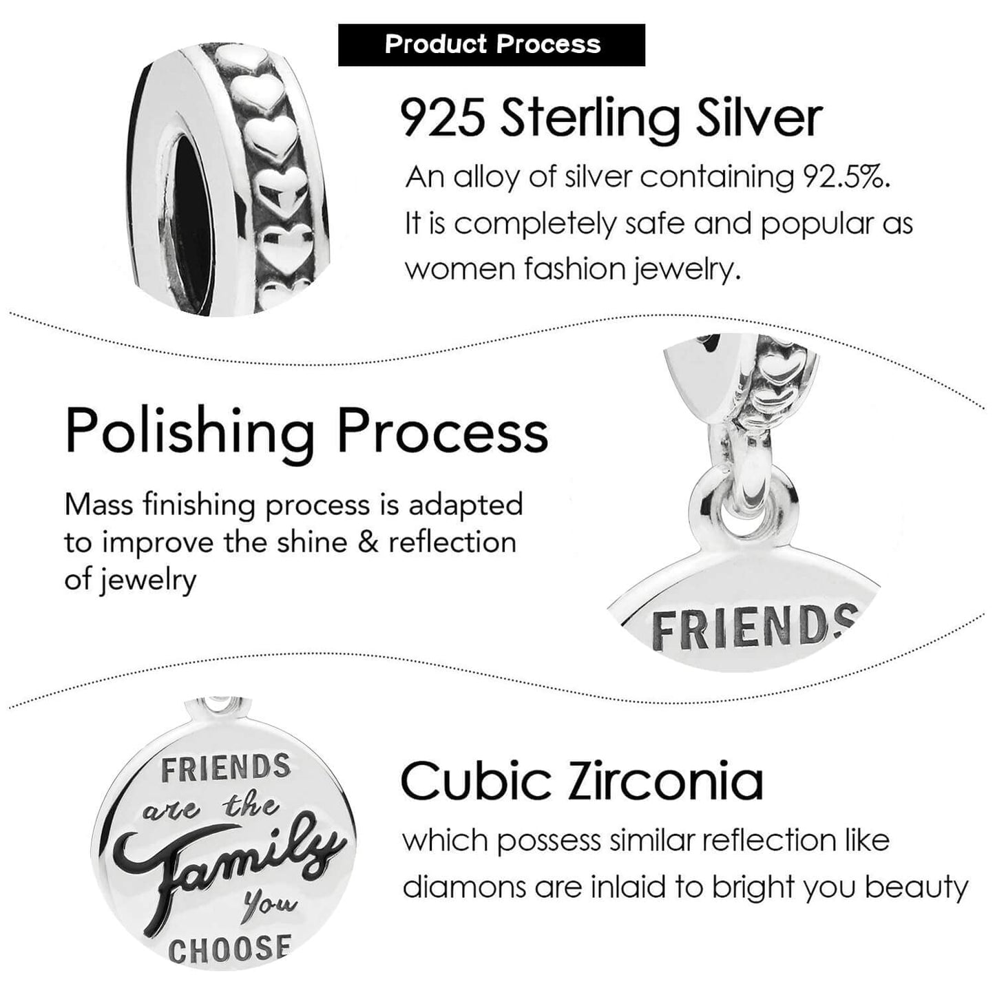 VALGACLS Best Friend Charms for Bracelets - Sterling Silver 'Are Family' Charm