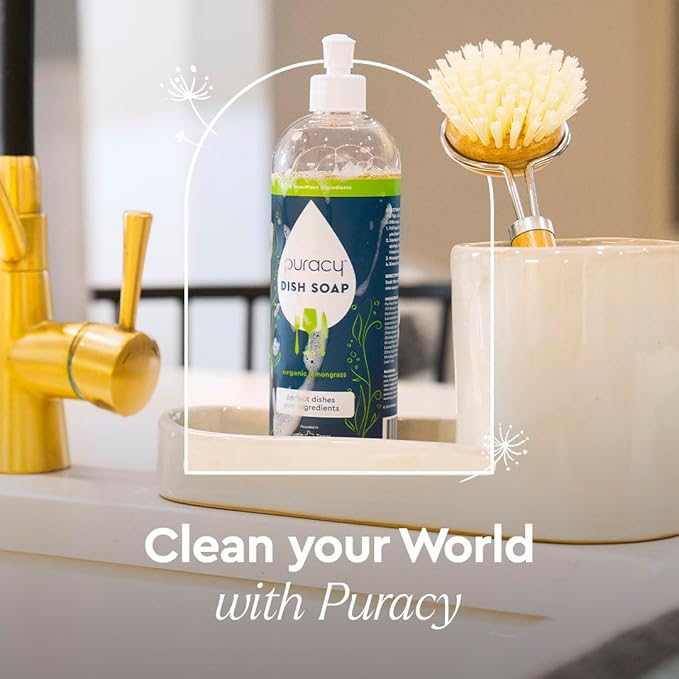 Puracy Natural Dish Soap Packs - Skin-Softening Plant-Based Dishwashing Soap, Non-Toxic Dish Soap, Organic Liquid Dishwashing Detergent Soap (Organic Lemongrass, 16 fl oz, 3 Pack)