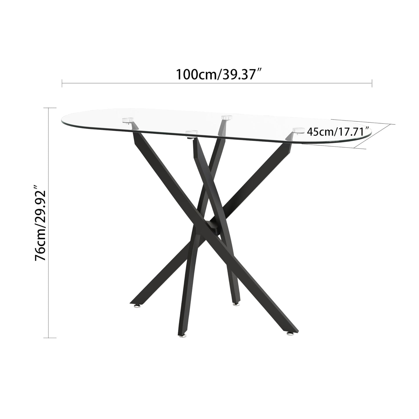 GOLDFAN Oval Console Table Modern Narrow Sofa Table with Tempered Glass Top and Black Metal Legs for Home Office