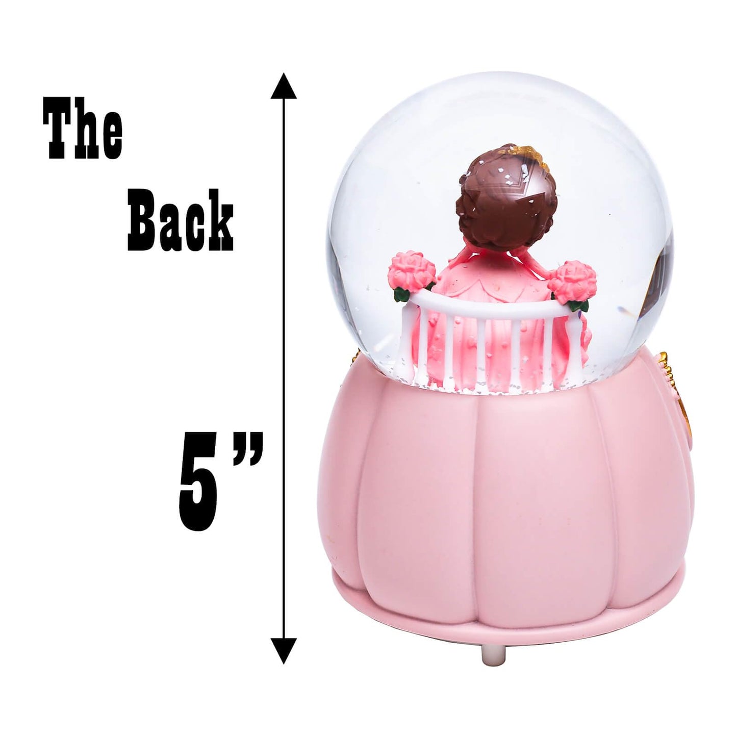 Dalekana Snow Globe with Light for Christmas & Birthday Gift, 80mm Crystal Musical Glitter Glass Water Ball Decoration, Princess - Pink Snowglobe, 3.5" x 3.5" x 5"