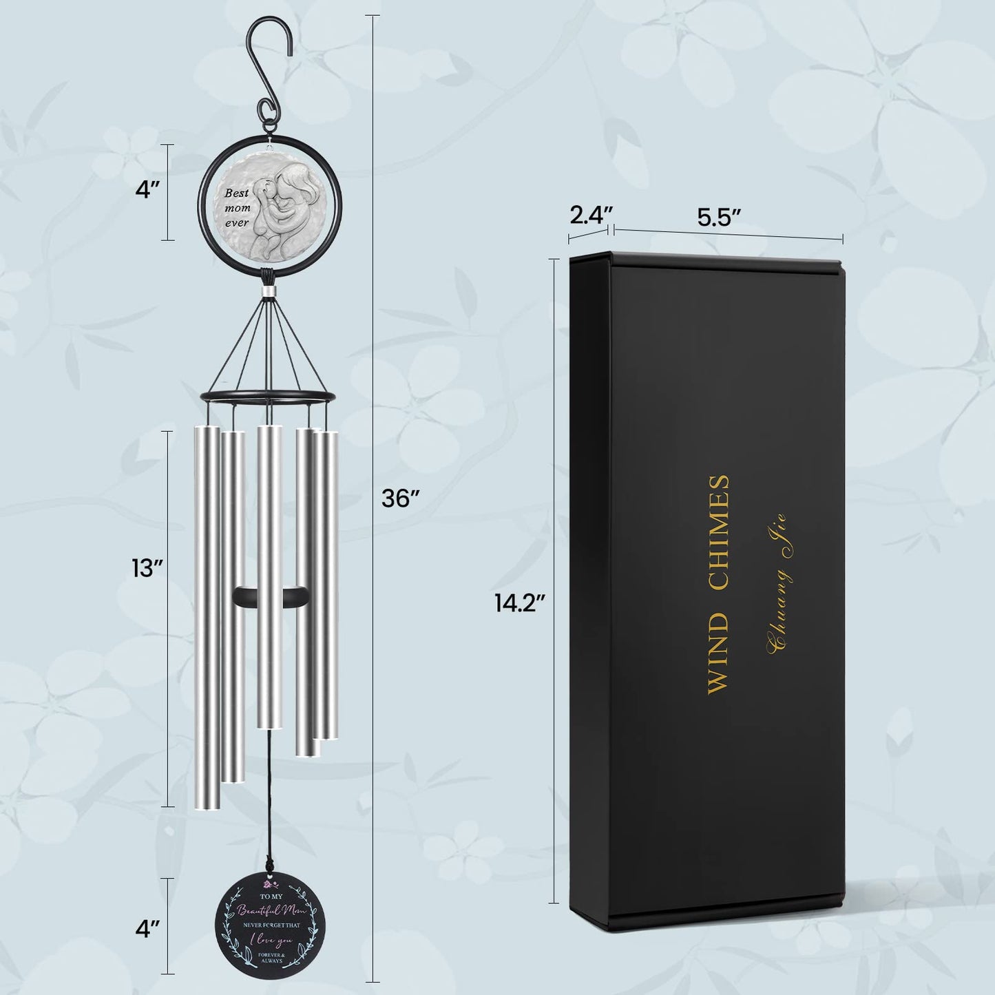 Gifts for Mom from Daughter Son Kids,Birthday Gifts for Mom, Perfect Present for Mothers of All Ages, 36” Outdoor Wind Chimes