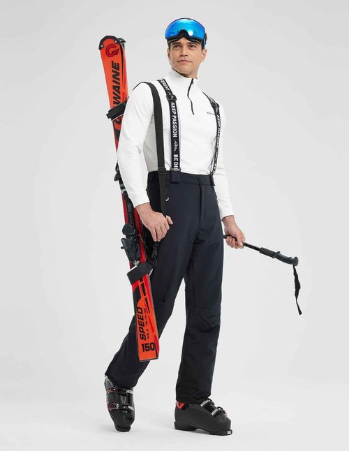 fit space Men's Ski Snow Pants Waterproof 15,000mm Removable Suspenders Insulated Warm Winter Hiking Snowboard Fleece Lined (Black,X-Large)