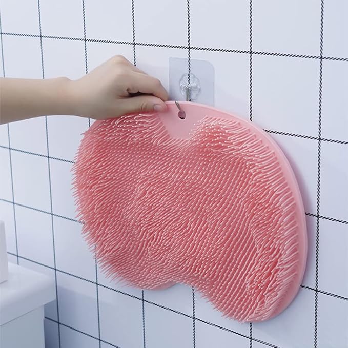 Silicone Shower Foot Scrubber Mat, 2025 New Shower Foot Back Scrubber Massage Pad Back Cleaning Pad, Upgrade Shower Foot Scrubber Mat with Non-Slip Suction Cups Back Bath (Pink)