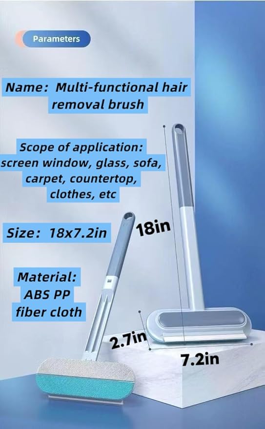 Pet Hair Removal Brush, Reusable Lint Remover for Sofa, Carpet, Clothes - Washable with 18in Extended Handle