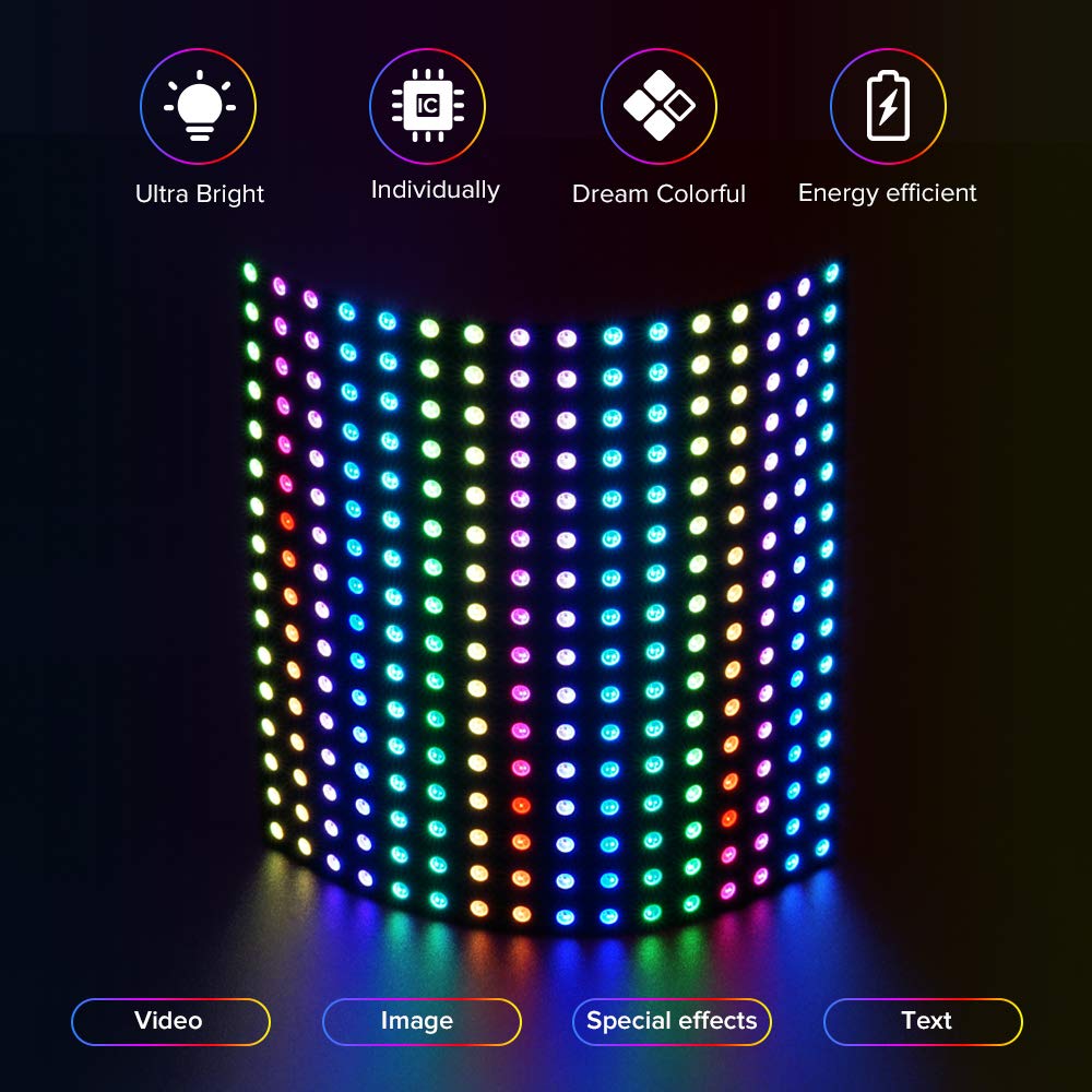 BTF-LIGHTING 2 Pack WS2812B ECO RGB Alloy Wires 5050SMD Individual Addressable 16X16 256 Pixel LED Matrix Flexible FPCB Full Color Works with WLED,SP802E Controllers Image Video Text Display DC5V