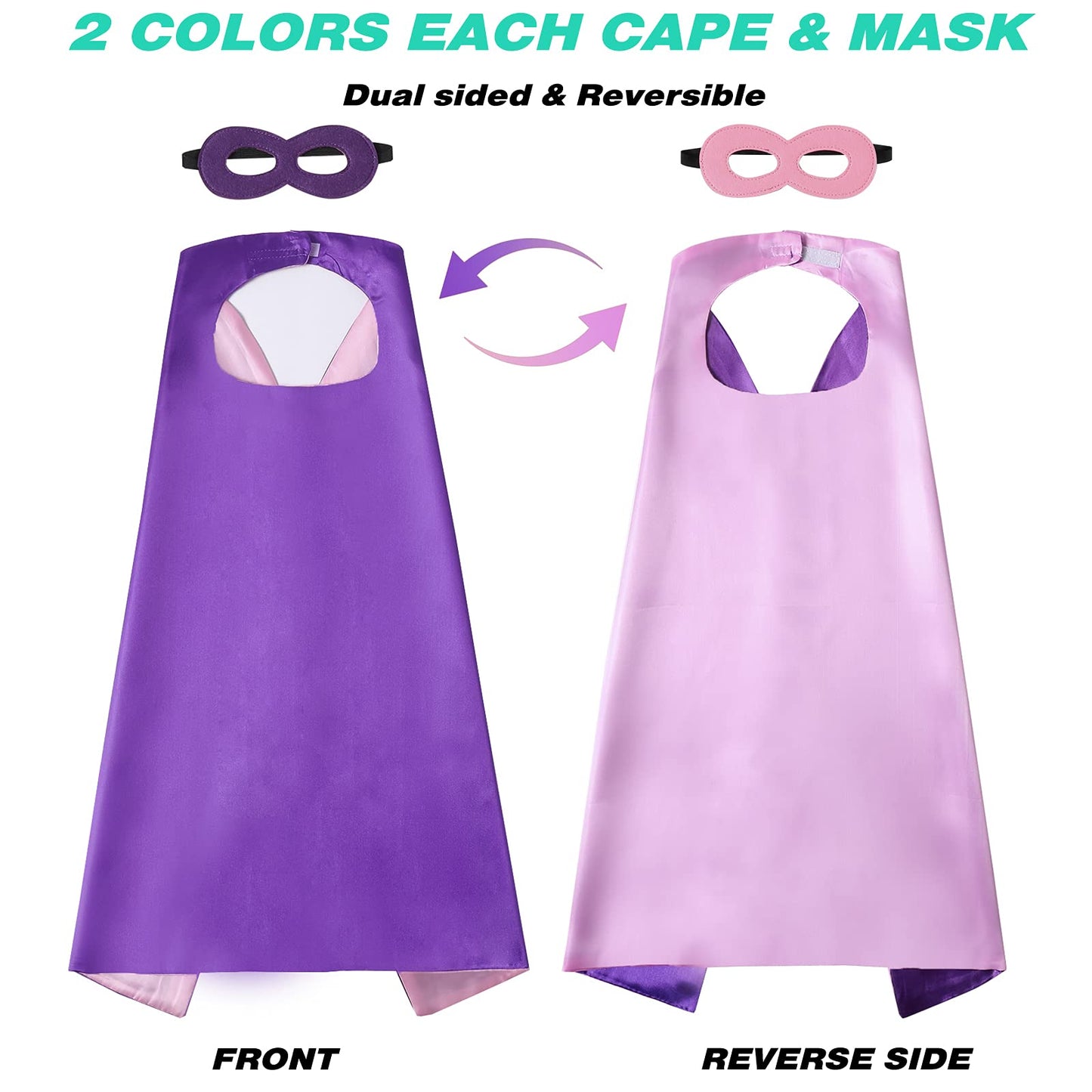 Evlatte Kids Superhero Cape and Mask, Festival Fancy Dress Superhero Costumes for Boys and Girls Dress up for Halloween Christmas Cosplay Birthday Party (Purple-Pink)