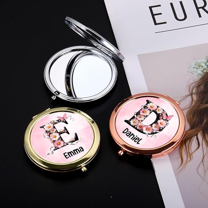 Eunigem Personalized Compact Flower Mirror for Women-Makeup Small Purse Mirror Custom Gift for Girls Women Christians (Rose Color)