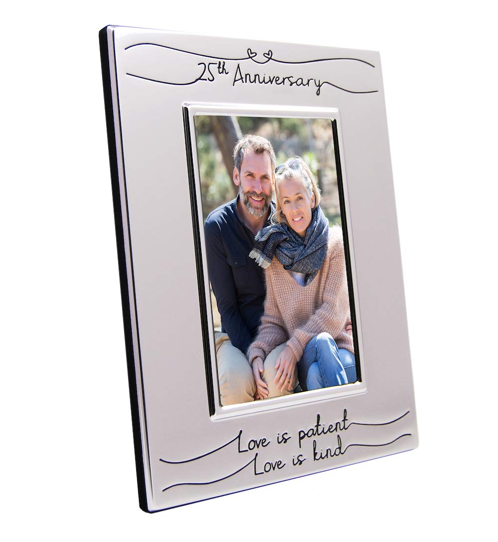 Haysom Interiors Beautiful Two Tone Silver Plated 25th Anniversary 4" x 6" Picture Frame with Black Velvet | Unique and Thoughtful Gift Idea
